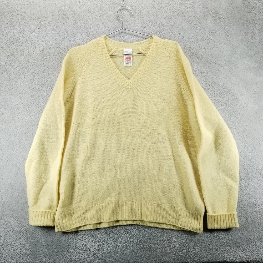 St Michael Sweater‎ Mens XL Yellow V Neck 100% Shetland Wool Pullover